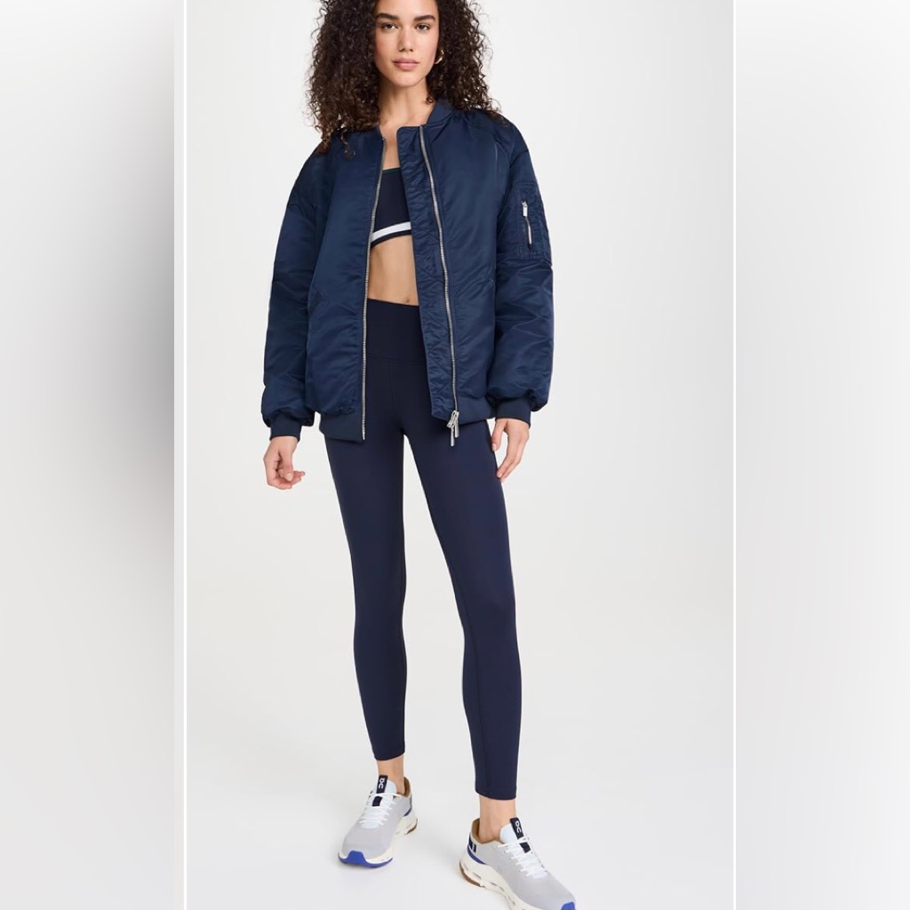 Sweaty Betty City Longline Zip Front Fully Lined Bomber Jacket, Navy, S, Nwt